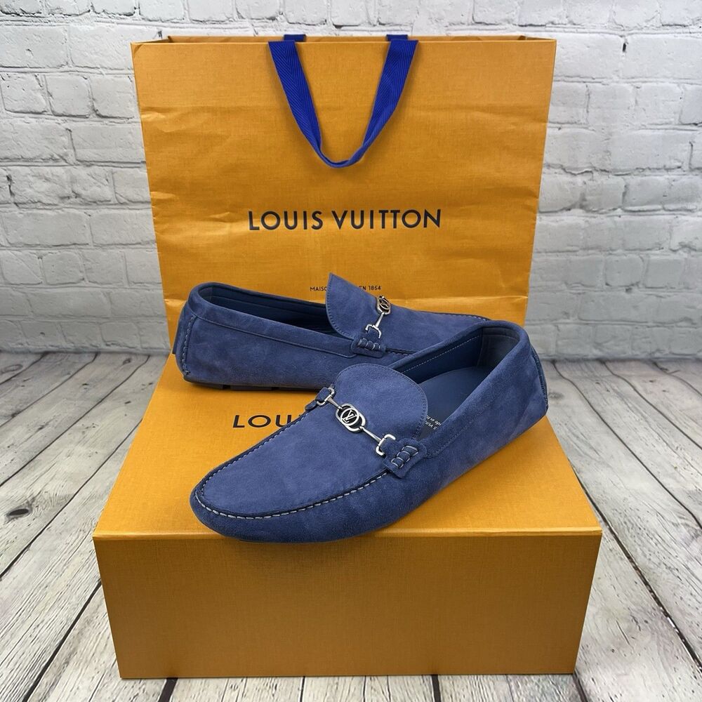 Louis Vuitton LV Driver Moccasins Men’s 10 M Blue Suede Leather NEW with Box Bag